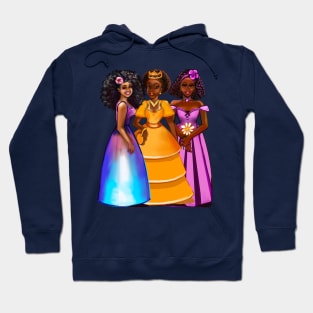 The best Gifts for black girls 2022 Three afro princesses  ! beautiful  black girls with Afro hair, brown eyes and dark brown skin. black princess Hoodie